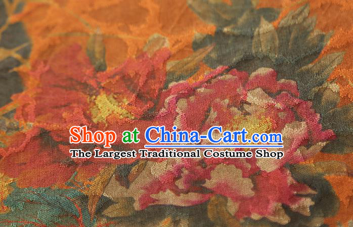 Chinese Classical Peony Pattern Gambiered Guangdong Gauze Traditional Qipao Dress Orange Silk Fabric