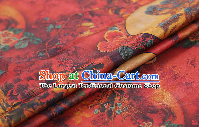 Chinese Classical Silk Fabric Traditional Qipao Dress Phoenix Peony Pattern Red Gambiered Guangdong Gauze