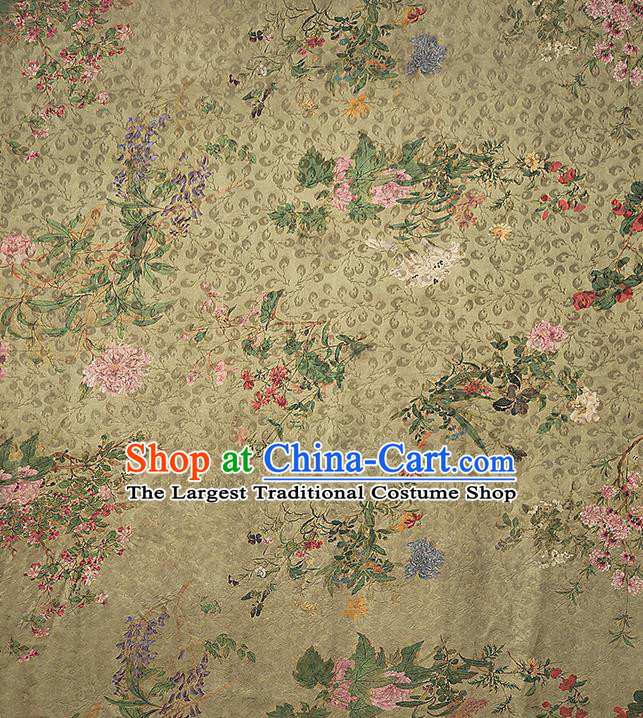 Chinese Classical Light Green Brocade Tapestry Gambiered Guangdong Gauze Traditional Qipao Dress Silk Fabric