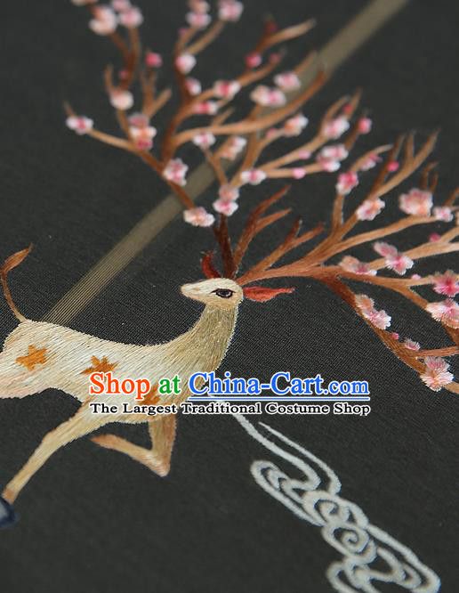 China Ancient Court Princess Black Silk Fan Handmade Embroidered Deer Fans Traditional Hanfu Palace Fan