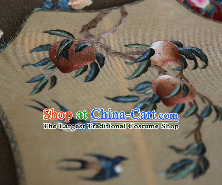 China Traditional Hanfu Palace Fan Ancient Court Princess Apricot Silk Fan Handmade Embroidered Peach Fans
