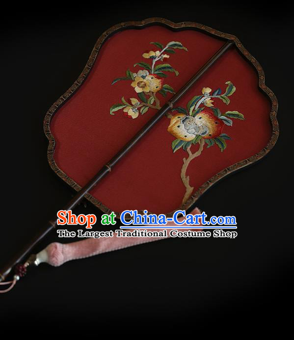 China Handmade Fans Traditional Hanfu Red Silk Fan Wedding Embroidered Peach Palace Fan