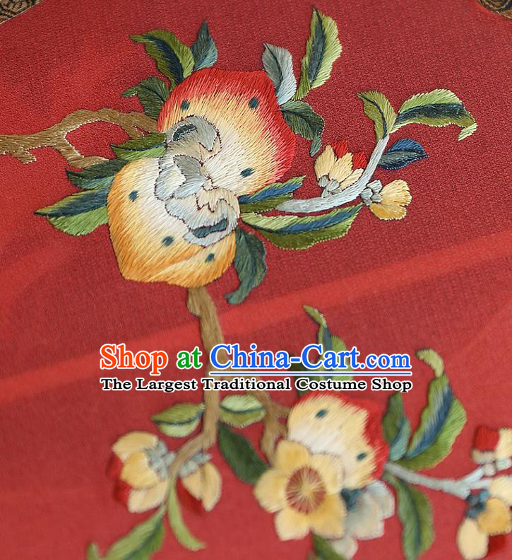China Handmade Fans Traditional Hanfu Red Silk Fan Wedding Embroidered Peach Palace Fan