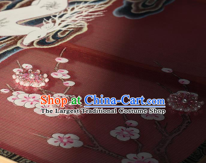 China Handmade Embroidered Palace Fan Traditional Court Hanfu Fan Wedding Wine Red Silk Fan