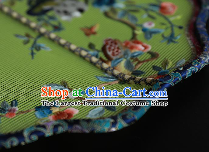 China Wedding Embroidered Cat Butterfly Fan Handmade Palace Fan Traditional Hanfu Green Silk Fan