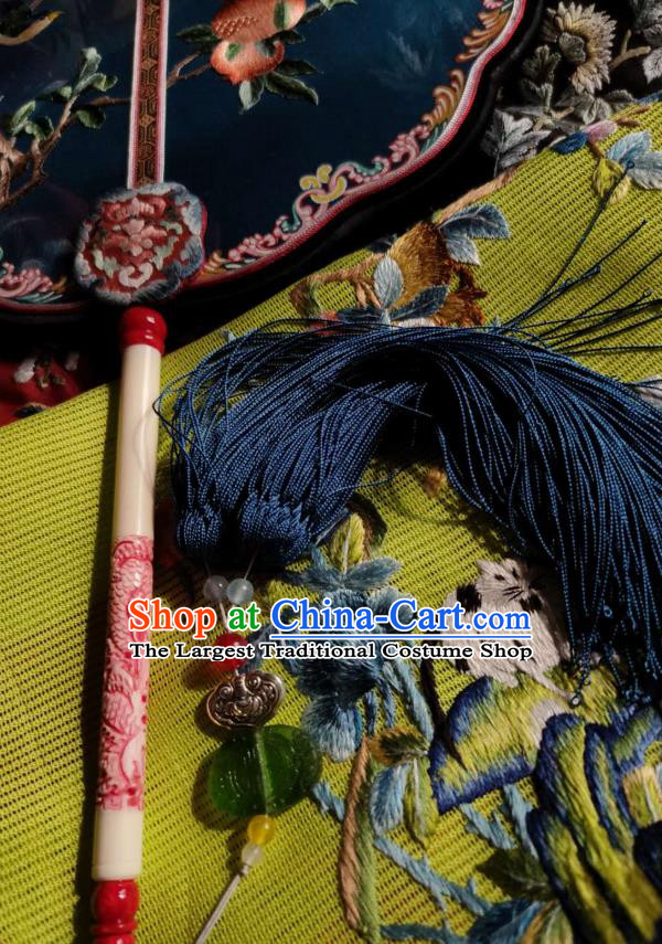 China Traditional Court Hanfu Fan Handmade Embroidered Pomegranate Palace Fan Wedding Blue Silk Fan