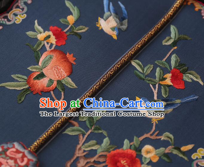 China Traditional Court Hanfu Fan Handmade Embroidered Pomegranate Palace Fan Wedding Blue Silk Fan