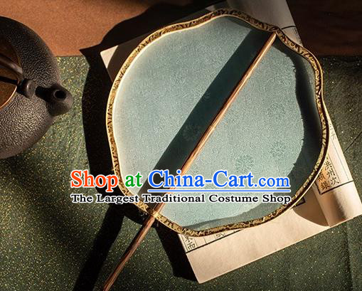 China Traditional Light Blue Silk Palace Fan Hanfu Bamboo Fan Handmade Song Dynasty Court Fan