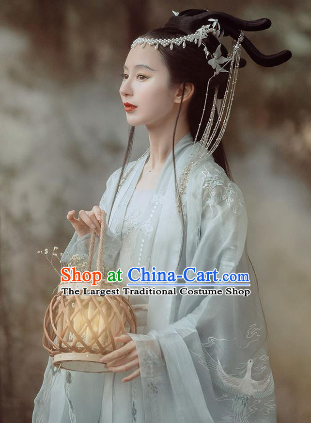 Ancient China Legend Goddess Embroidered Costumes Traditional Jin Dynasty Palace Princess Hanfu Dress Clothing