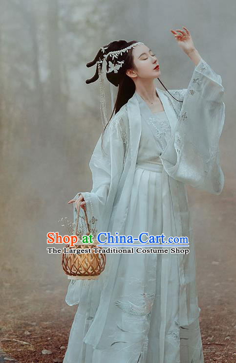 Ancient China Legend Goddess Embroidered Costumes Traditional Jin Dynasty Palace Princess Hanfu Dress Clothing