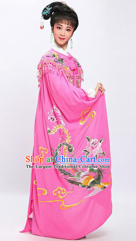China Traditional Yue Opera Princess Embroidered Phoenix Cloak Clothing Shaoxing Opera Diva Pink Chiffon Mantle