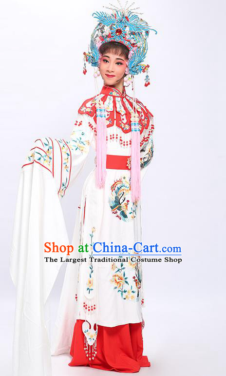 China Traditional Yue Opera Bride Wedding Garment Costumes Shaoxing Opera Princess White Dress Clothing and Phoenix Crown