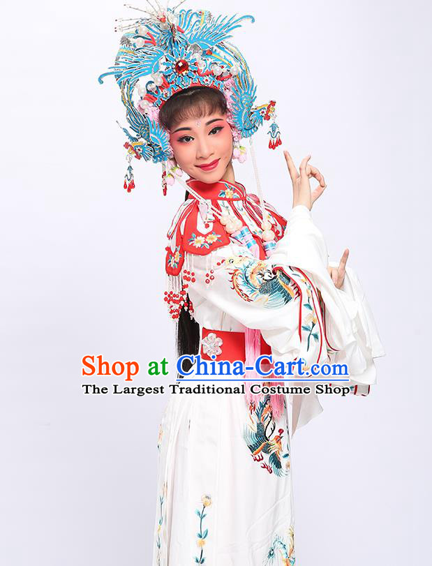 China Traditional Yue Opera Bride Wedding Garment Costumes Shaoxing Opera Princess White Dress Clothing and Phoenix Crown