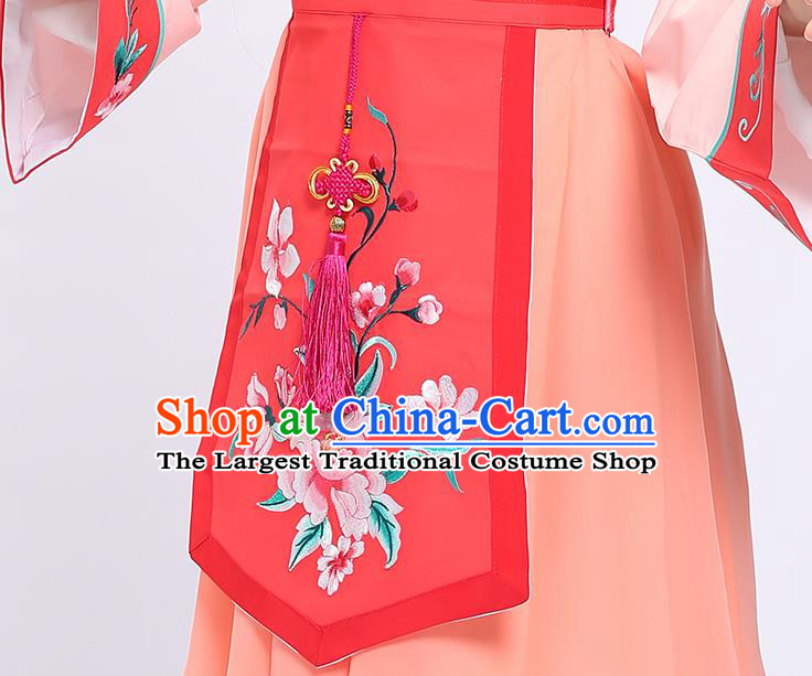 China Traditional Yue Opera Young Lady Garment Costumes Shaoxing Opera Servant Girl Light Orange Dress Clothing and Headpieces