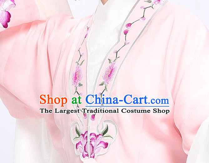 China Shaoxing Opera Noble Beauty Embroidered Peony Pink Cloak Clothing Traditional Yue Opera Hua Tan Garment Costumes and Headwear