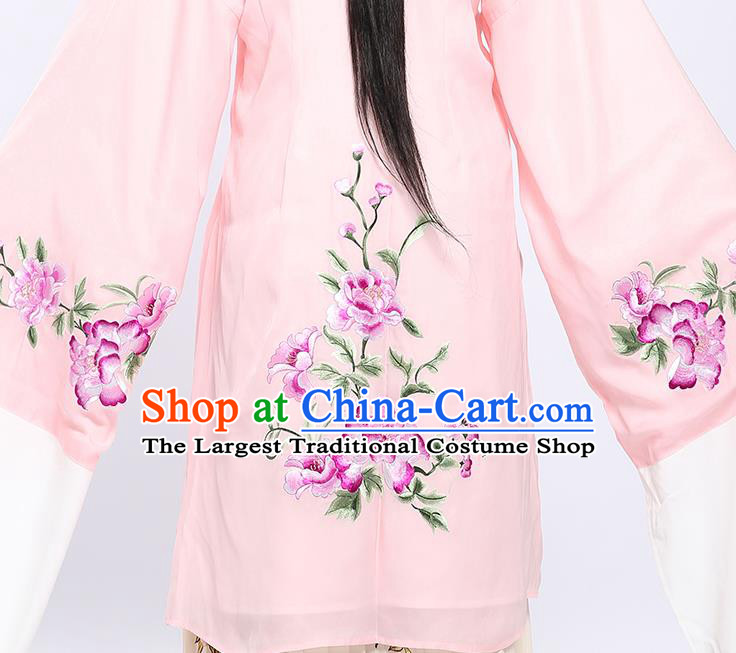 China Shaoxing Opera Noble Beauty Embroidered Peony Pink Cloak Clothing Traditional Yue Opera Hua Tan Garment Costumes and Headwear