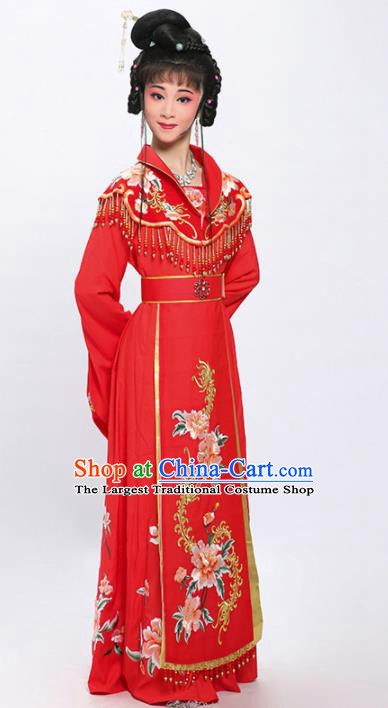 China Shaoxing Opera Actress Princess Embroidered Red Dress Clothing Traditional Huangmei Opera Fairy Garment Costumes