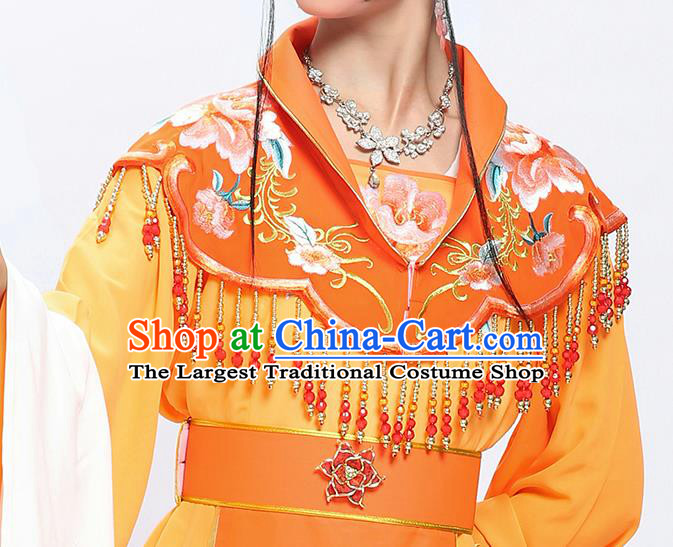 China Traditional Huangmei Opera Empress Garment Costumes Shaoxing Opera Hua Tan Embroidered Orange Dress Clothing