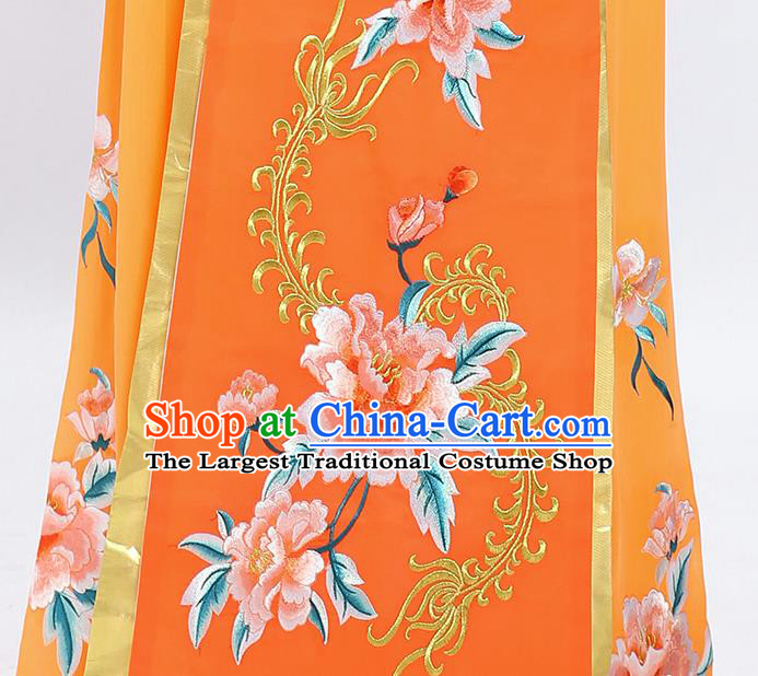 China Traditional Huangmei Opera Empress Garment Costumes Shaoxing Opera Hua Tan Embroidered Orange Dress Clothing