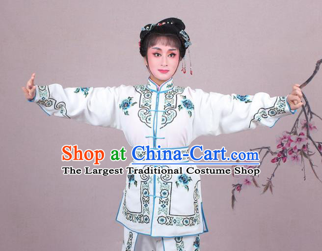 China Traditional Peking Opera Dao Ma Dan Garment Costumes Shaoxing Opera Swordswoman White Dress Clothing