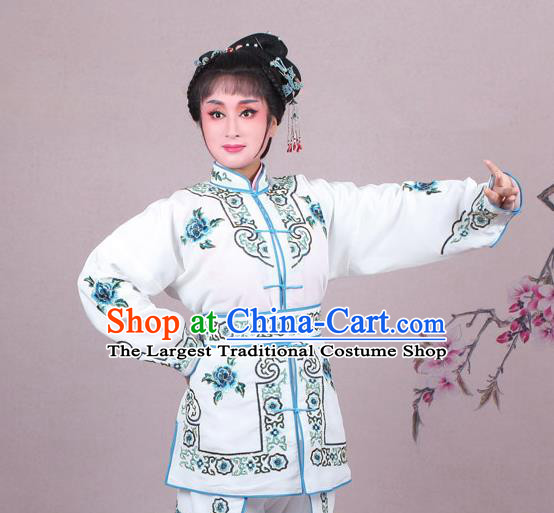 China Traditional Peking Opera Dao Ma Dan Garment Costumes Shaoxing Opera Swordswoman White Dress Clothing
