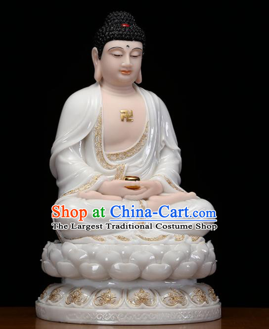 Top Chinese Ceramic Shakyamuni Buddha Status Traditional Buddhism Figurine Handmade Porcelain Buddha
