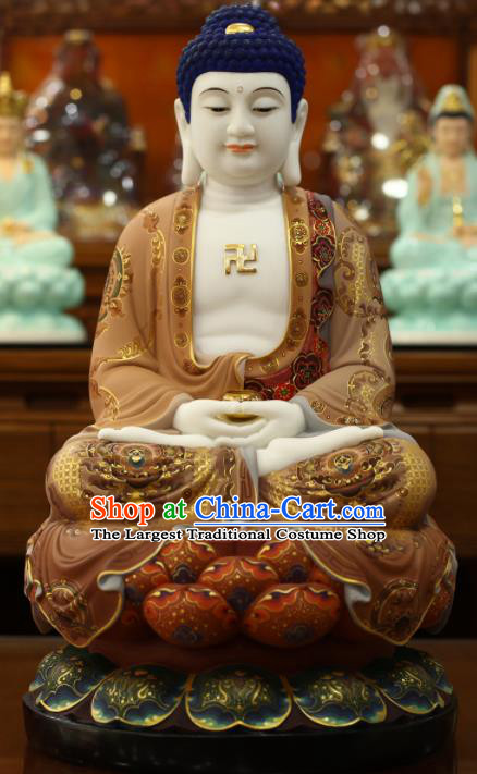 Top Chinese Hand Colorful Painting Buddha White Marble Shakyamuni Buddha Status Traditional Buddhism Figurine