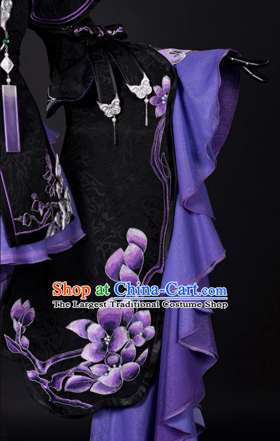 China Ancient Young Lady Garment Costumes Game Jian Xia Qing Yuan Xue He Clothing Cosplay Fairy Purple Dress Set