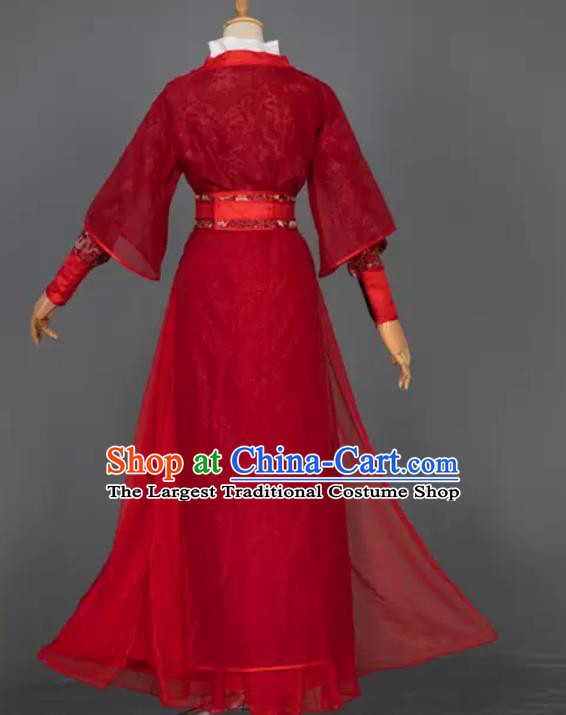 China Cosplay Swordsman Red Apparels Ancient Prince Garment Costumes Traditional Wedding Hanfu Clothing