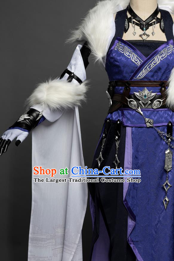 China Ancient Blade Woman Garment Costumes Game Jian Xia Qing Yuan Clothing Cosplay Female Swordsman Blue Dresses