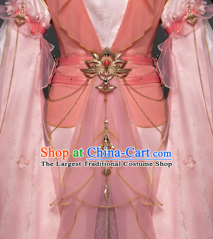 China Game Jian Xia Qing Yuan Clothing Cosplay Fairy Pink Dresses Ancient Princess Garment Costumes