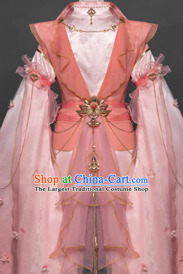 China Game Jian Xia Qing Yuan Clothing Cosplay Fairy Pink Dresses Ancient Princess Garment Costumes