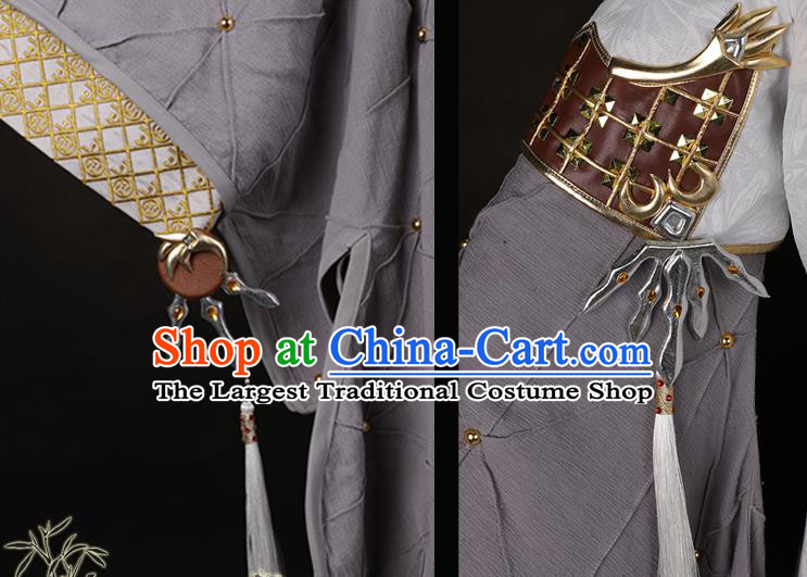 China Traditional Swords of Legends Princess Grey Dress Apparels Ancient Imperial Concubine Clothing Cosplay Swordswoman Garment Costumes