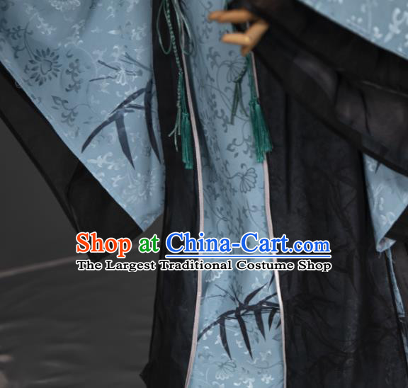 China Ancient Scholar Clothing Cosplay Tang Dynasty Du Fu Garment Costumes Traditional Hanfu Blue Robe Apparels