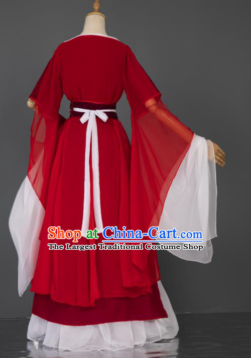 China Cosplay Goddess Garment Costumes Traditional Hanfu Dance Apparels Ancient Fairy Red Dress Clothing