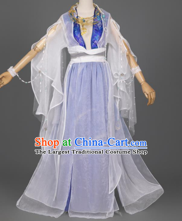 China Cosplay Goddess Garment Costumes Traditional Hanfu Dance Apparels Ancient Young Lady Blue Dress Clothing