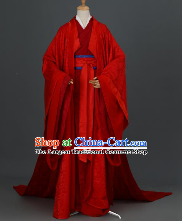 China Traditional Hanfu Wedding Apparels Ancient Young Childe Red Clothing Cosplay Prince Garment Costumes