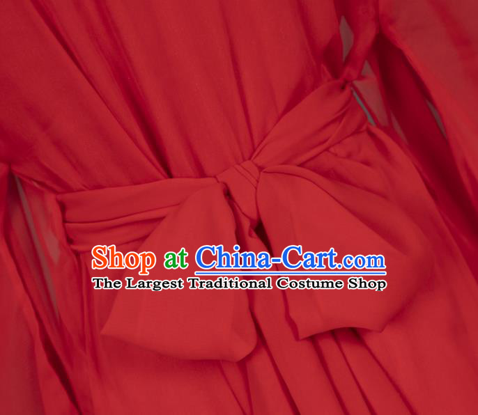 China Ancient Swordswoman Red Dress Clothing Cosplay Goddess Garment Costumes Traditional Hanfu Apparels