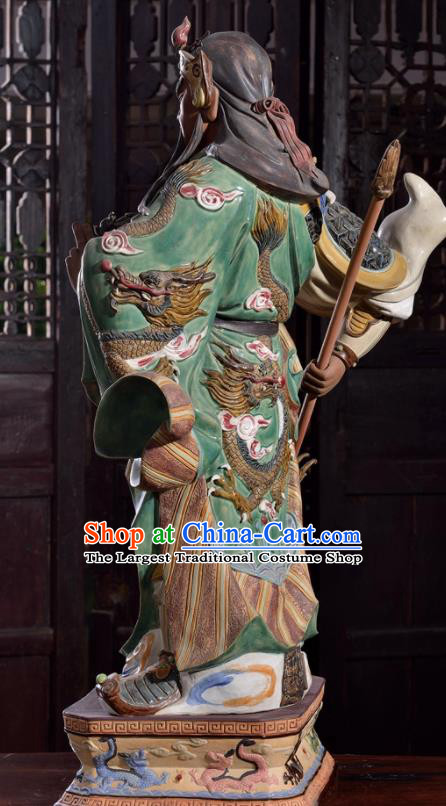 Chinese Shi Wan Ceramic Figurine Green Robe Guan Yu Porcelain Status Arts Handmade Guan Gong Blade Sculptures