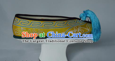 China Qing Dynasty Princess Yellow Satin Shoes Traditional Court Saucers Shoes Ancient Empress Embroidered Shoes