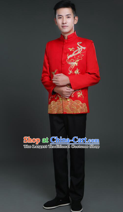Chinese Zhongshan Clothing Tang Suits Traditional Wedding Suits Embroidered Phoenix Groom Costumes