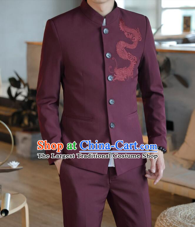 Chinese Zhongshan Groom Clothing Traditional Tang Suits Wedding Suits Embroidered Dragon Costumes