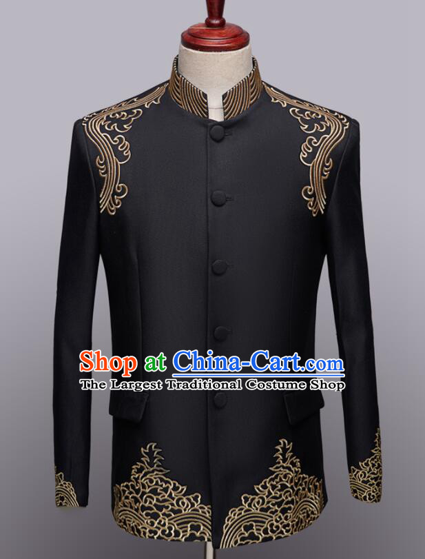 Chinese Wedding Suits Traditional Tang Zhuang Embroidered Costumes Groom Black Clothing