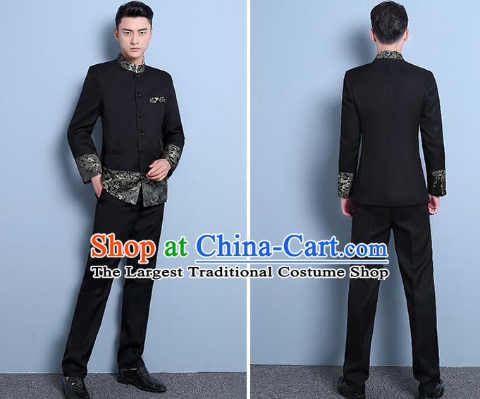 Chinese Traditional Tang Zhuang Zhongshan Costumes Groom Black Clothing Wedding Suits