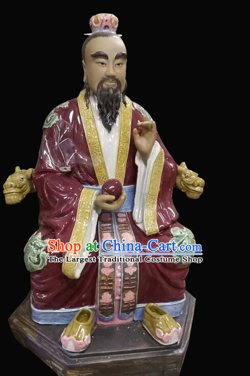 Chinese Handmade Arts Shi Wan Ceramic Three Gods Figurine San Qing Porcelain Statues
