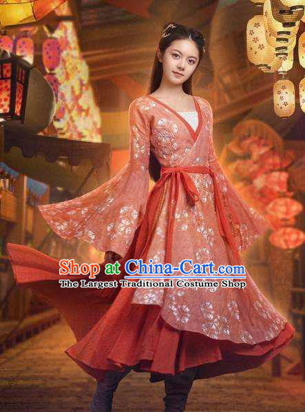 China Ancient Young Lady Red Dress Garment Romance Drama The Blessed Girl Huotu Ling Long Costumes Traditional Fairy Clothing