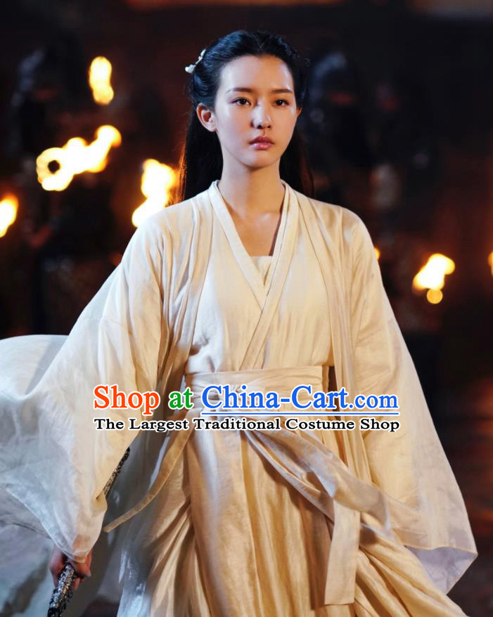 China Ancient Fairy White Dress Garment Romance Drama The Blessed Girl Li Sha Costumes Traditional Young Lady Clothing