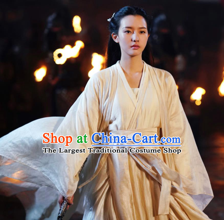 China Ancient Fairy White Dress Garment Romance Drama The Blessed Girl Li Sha Costumes Traditional Young Lady Clothing
