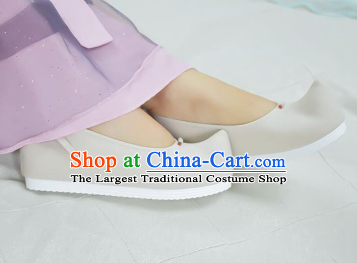 China Classical Dance Shoes Traditional Hanfu Bow Shoes National Women Grey Cloth Shoes