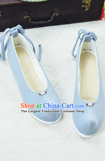 China National Women Blue Cloth Shoes Classical Dance Shoes Traditional Hanfu Bow Shoes